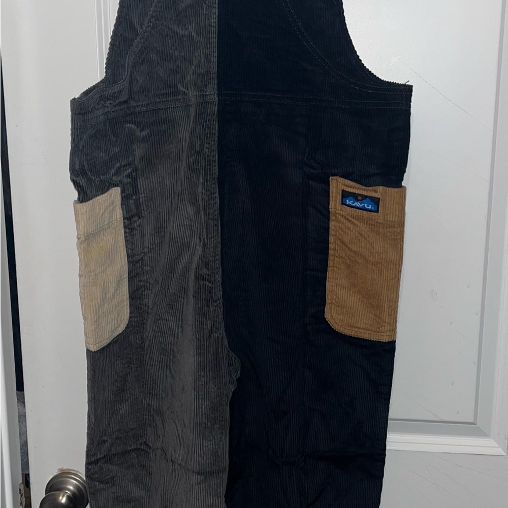 Two-Tone Corduroy Overalls Jumpsuit in Black & Brown - Picture 5 of 5